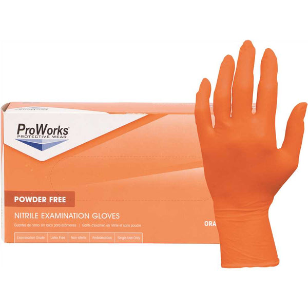 ProWorks® Powder-Free Exam-Grade Nitrile Gloves with Beaded Cuff, Orange